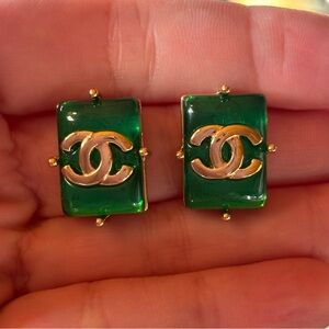 806. Upcycled Green and Gold Tone Earrings